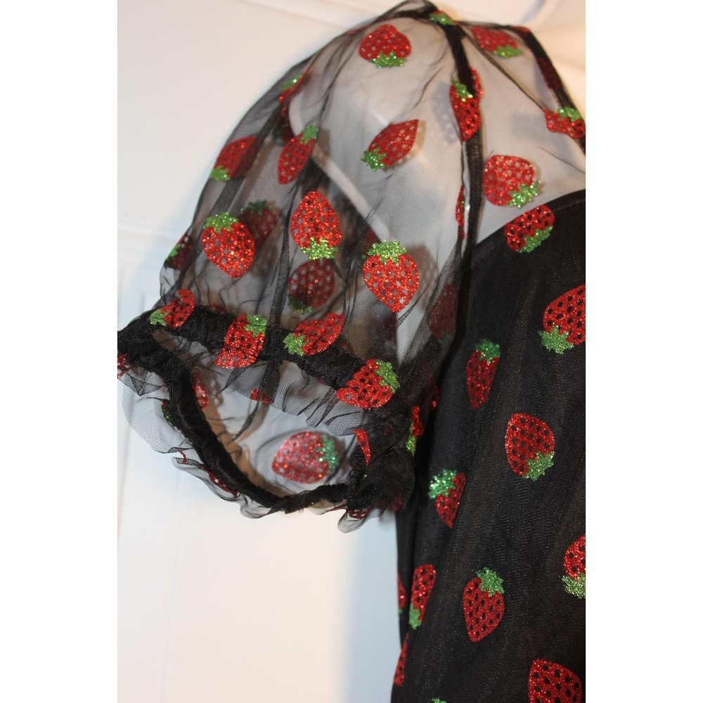 Hot Topic Strawberry Mesh Dress Indie Fairycore Tulle Y2K Ethereal Glitter SZ Sm - Picture 5 of 13
